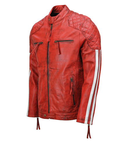 Red Biker Jacket With White Stripes