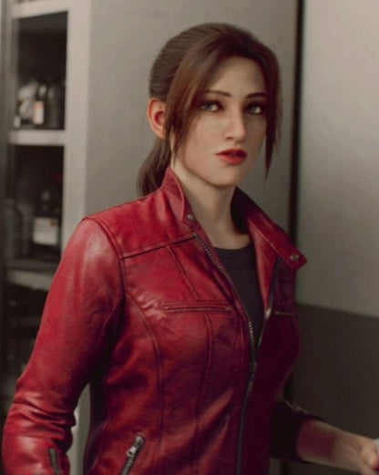 Resident Evil Death Island Claire Redfield Red Leather Jacket