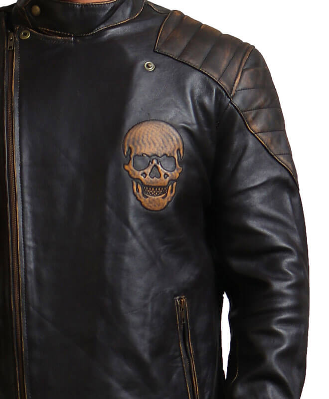 Ride Skull Distressed Biker Cowhide Jacket