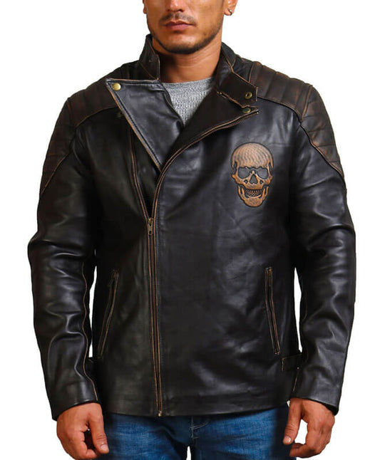 Ride Skull Motorcycle Cowhide Leather Jacket Men
