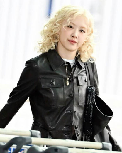 Rose Trucker Black Leather Jacket