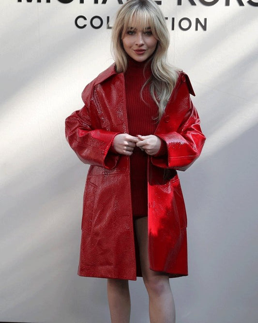 Sabrina Carpenter Red Leather Coat