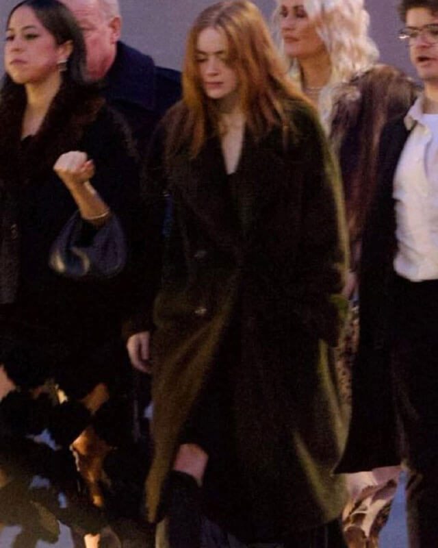 Sadie Sink Black Faux Fur Black Coat