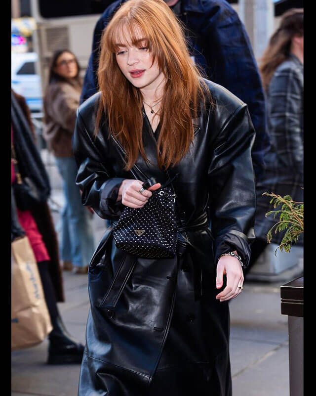 Sadie Sink Leather Coat