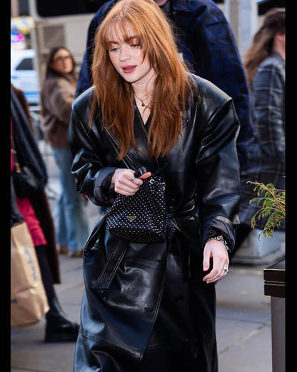 Sadie Sink Leather Coat