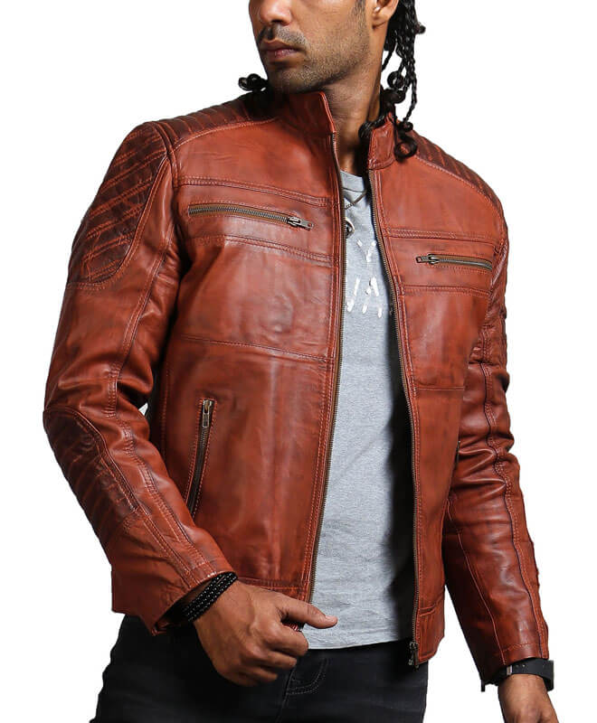 Scarecrow Men Brown Leather Jacket