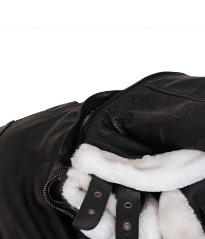 Sheepskin Leather Jacket With White Fur Lining