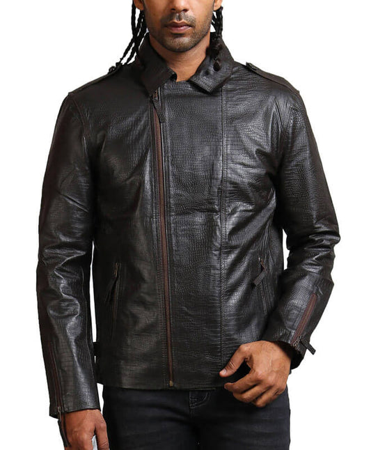 Snake Embossed Men Leather Jacket