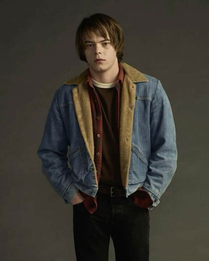 Stranger Things Jonathan Byers Blue Shearling Jacket