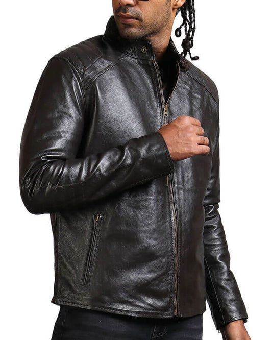 Sword Dark Brown Biker Real Leather Jacket