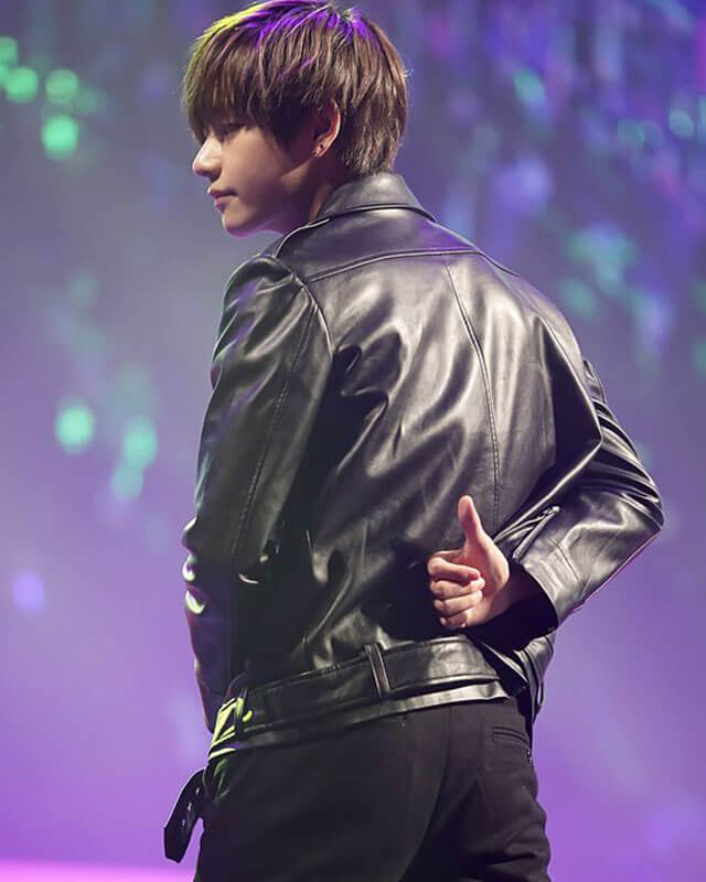 Taehyung V Black Biker Leather Jacket