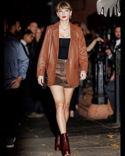 Taylor Swift Brown Leather Coat