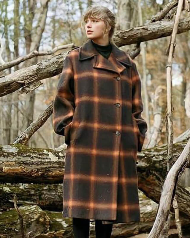 Long wool hot sale plaid coat