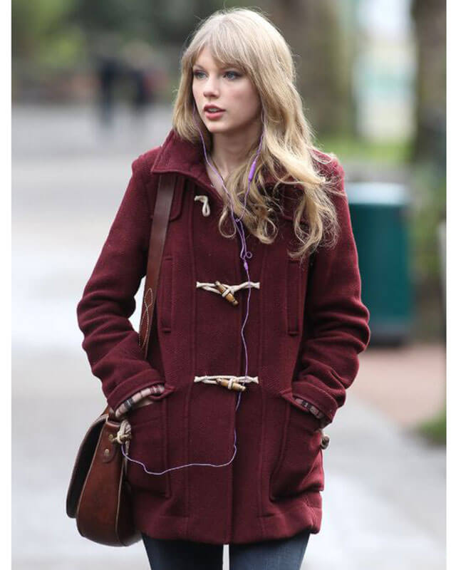 Taylor Swift Style Maroon Wool Coat