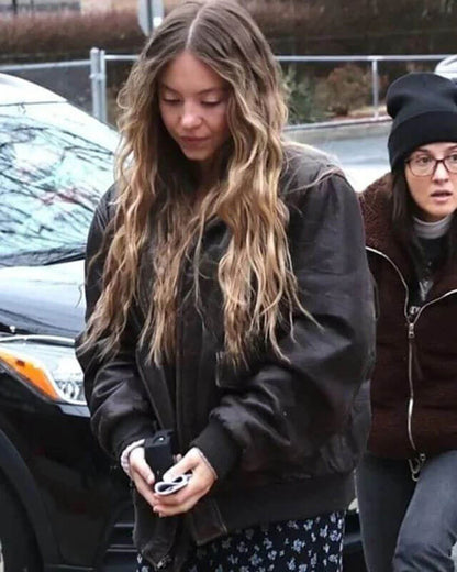 The Housemaid Sydney Sweeney Brown Bomber Leather Jacket