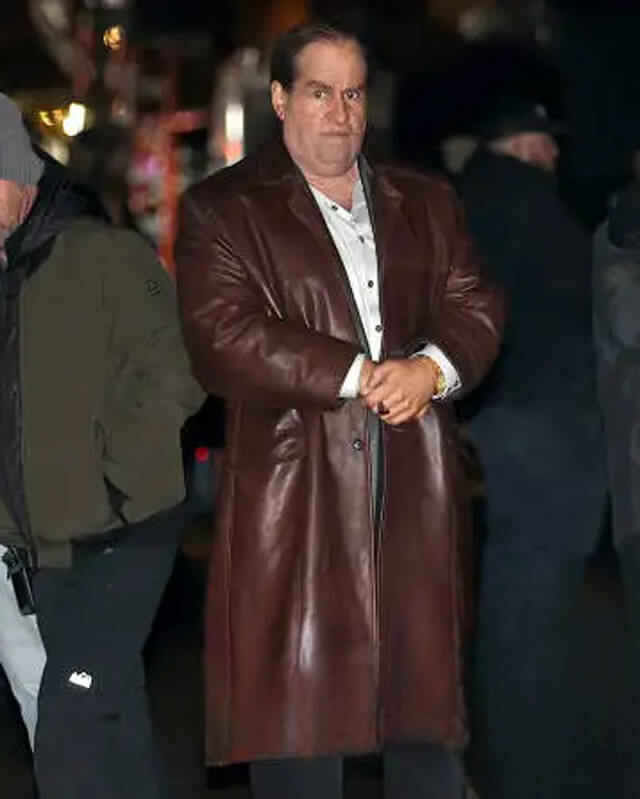 The Penguin Brown Leather Long Coat