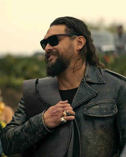 The Wrecking Crew Jason Momoa Distressed Biker Leather Jacket