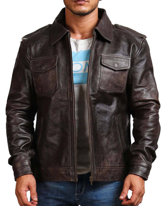 Trucker Vintage Brown Leather Jacket