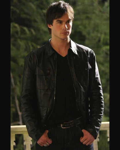 Vampire Diaries Damon Salvatore Black Leather Jacket