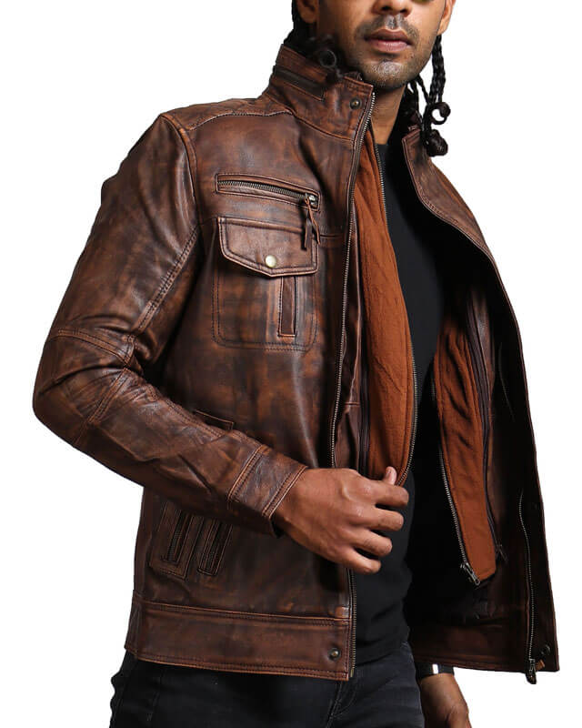 Vintage Brown Men Detachable Fleece Leather Jacket