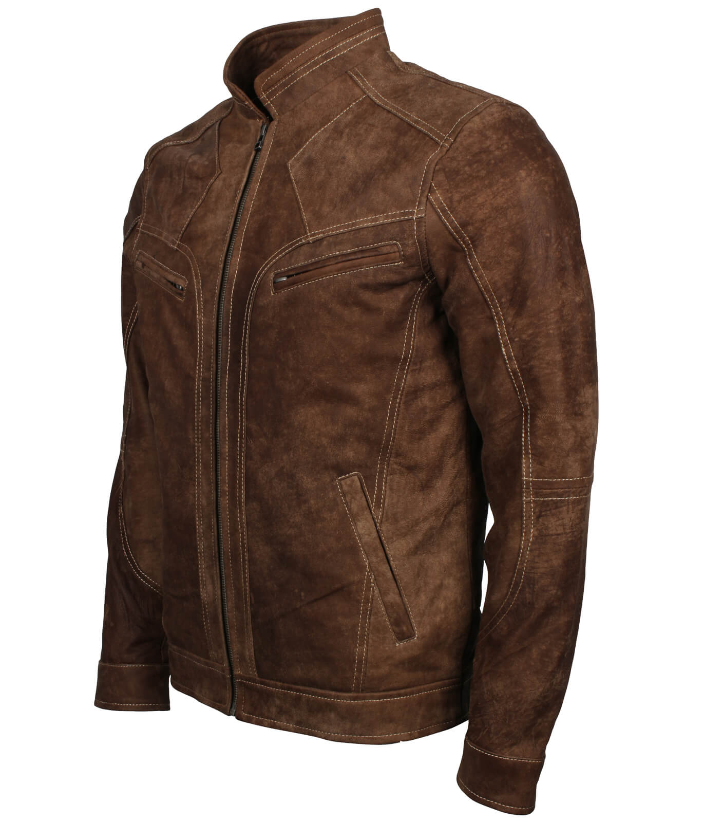 Vintage Brown Nubuck Leather Motorcycle Jacket