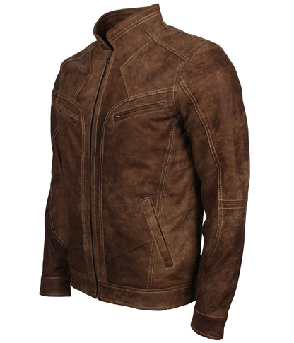 Vintage Brown Nubuck Leather Motorcycle Jacket