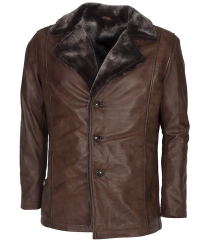 Vintage Brown Shearling Leather Coat