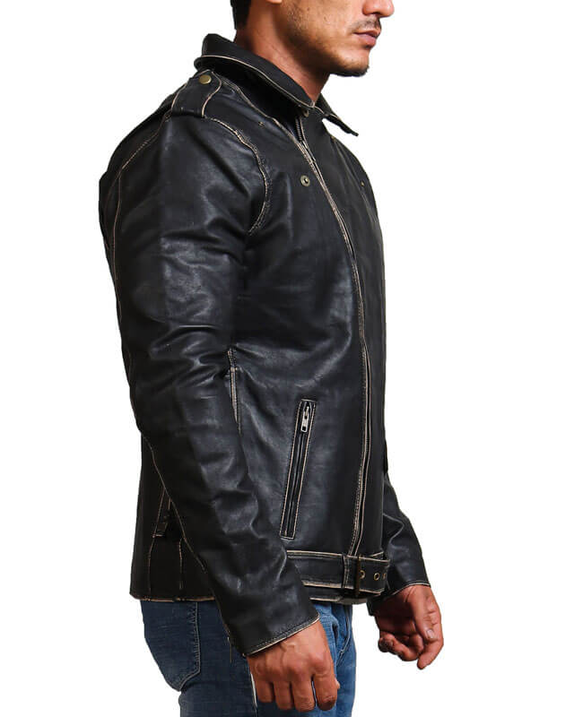 Vintage Distressed Black Leather Jacket