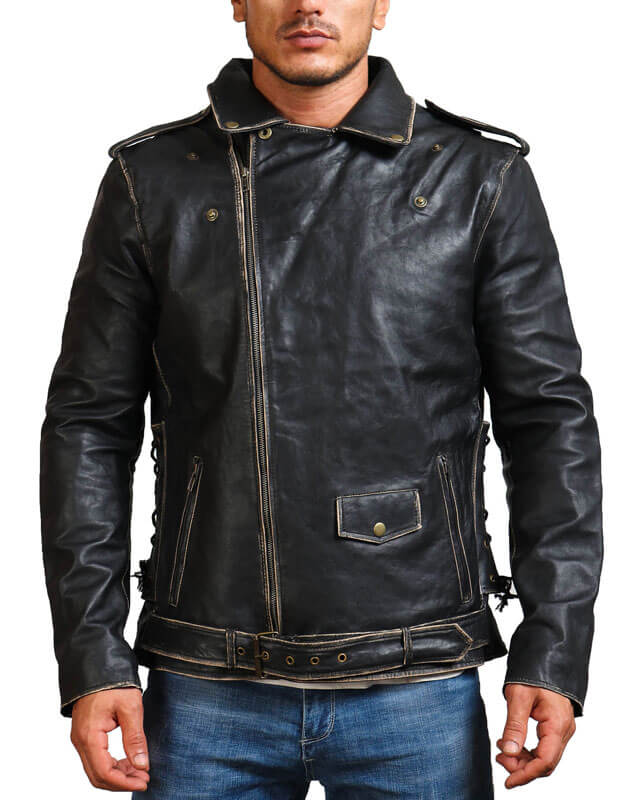 Vintage Distressed Black Motorcycle Jacket