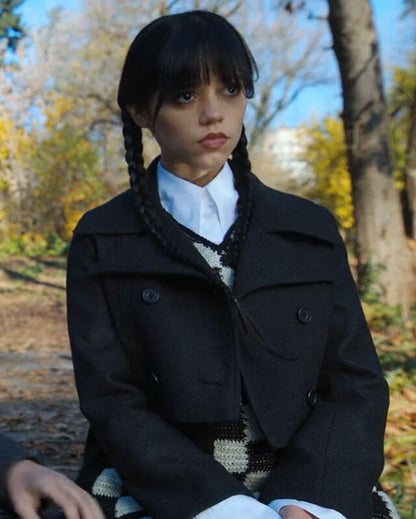 Wednesday Addams Cropped Black Trench Coat