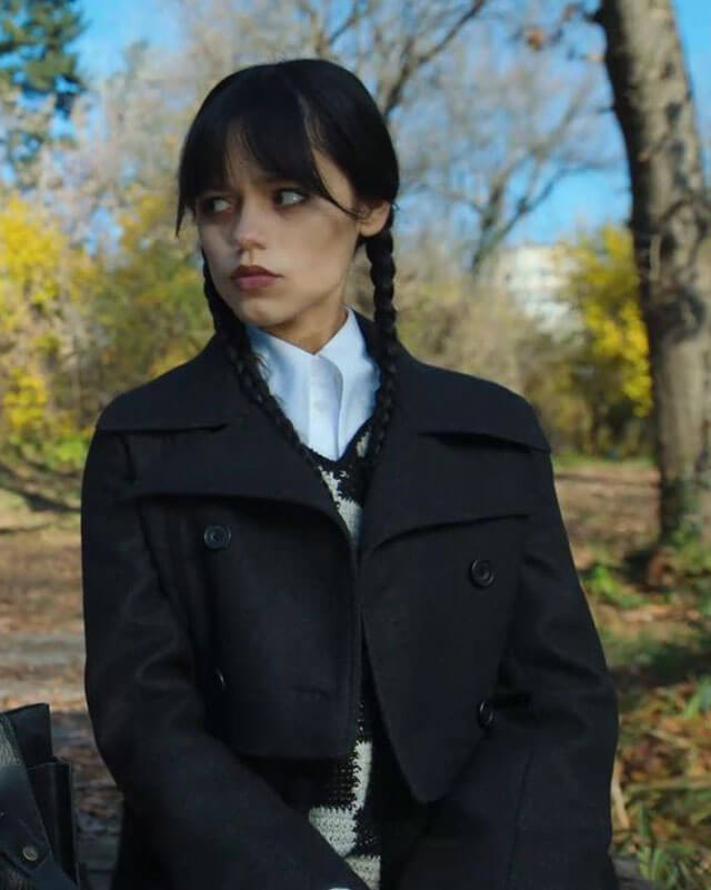 Wednesday Addams Cropped Black Wool Coat