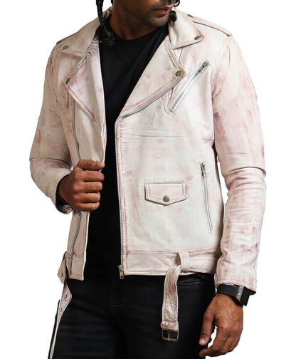 White Vintage Hand Waxed Motorcycle Jacket