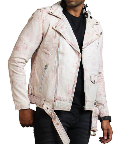White Vintage Motorcycle Leather Jacket