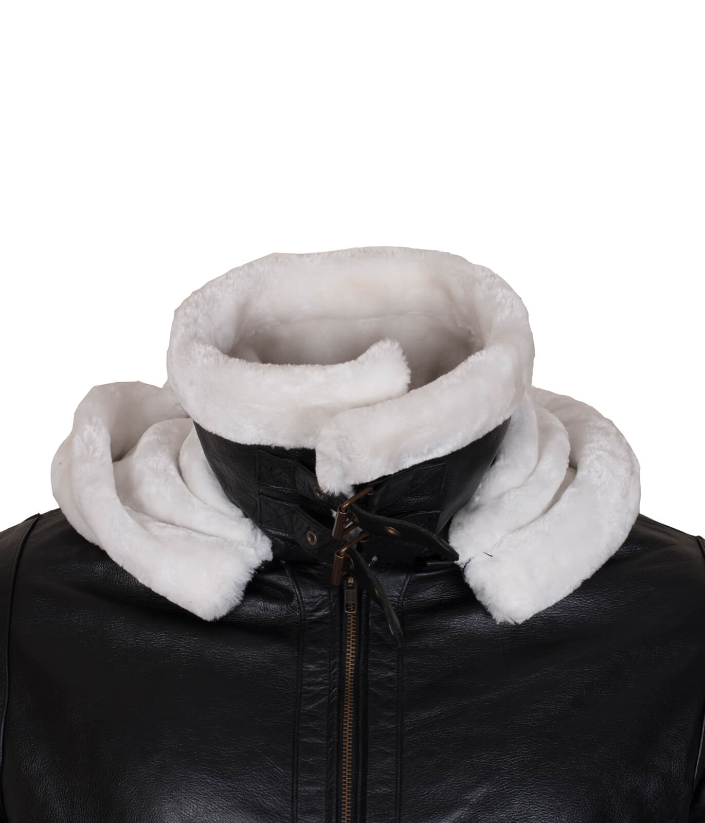 White Fur Lining Black Leather Jacket