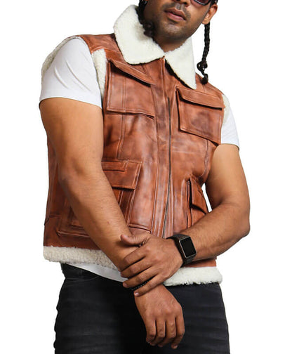 Winter Fur Lining Brown Leather Vest