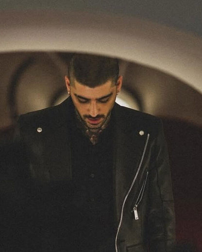 Zayn Malik Eyes Closed Biker Real Leather Jacket