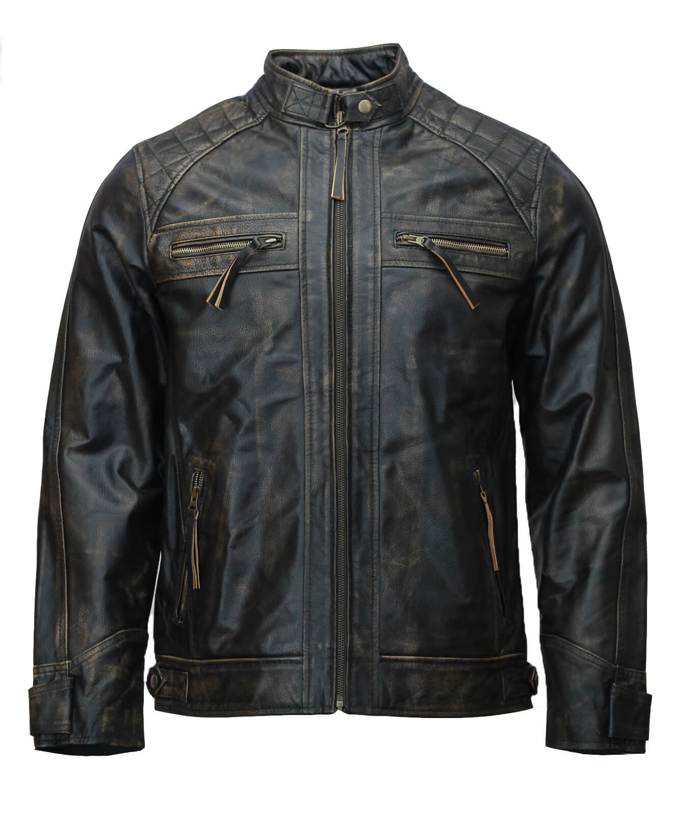 Mens Distressed Motorcycle Leather Jacket