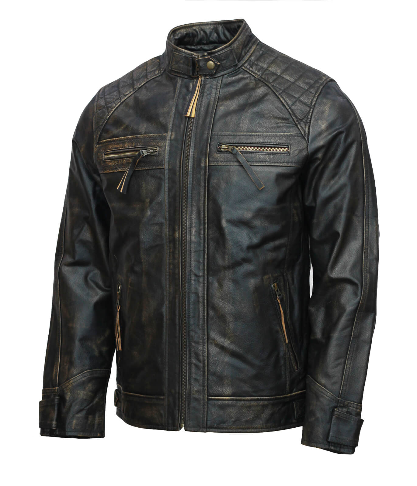 Black Distressed Motorcycle Leather Jacket
