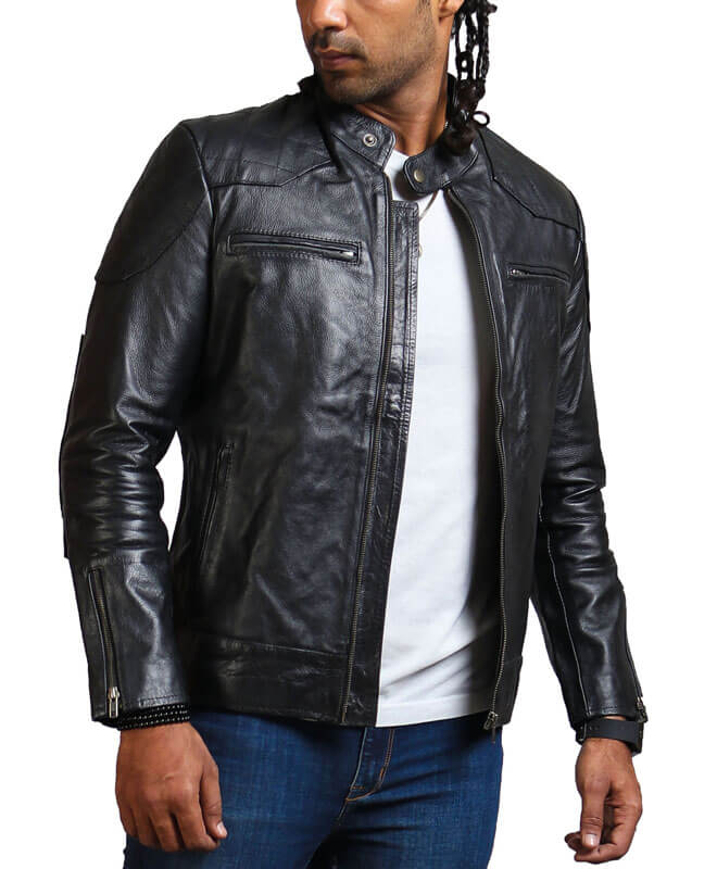 Black Motorcycle Leather Jacket Men