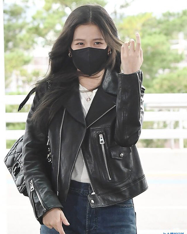 Blackpink Jisoo Black Cropped Leather Jacket