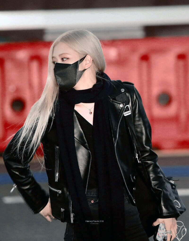 Blackpink Rose Airport Fashion Black Biker Jacket