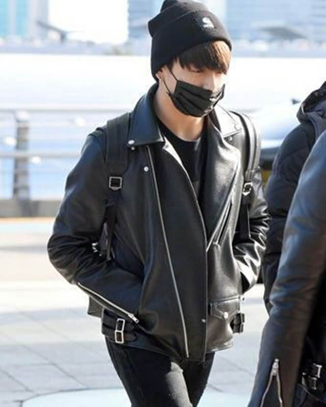 Bts Airport Jeon Jungkook Black Leather Jacket