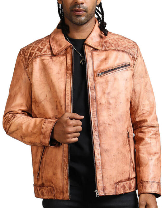 Camel Tan Biker Leather Jacket