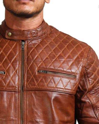 Diamond Quilted Cafe Racer Brown Jacket