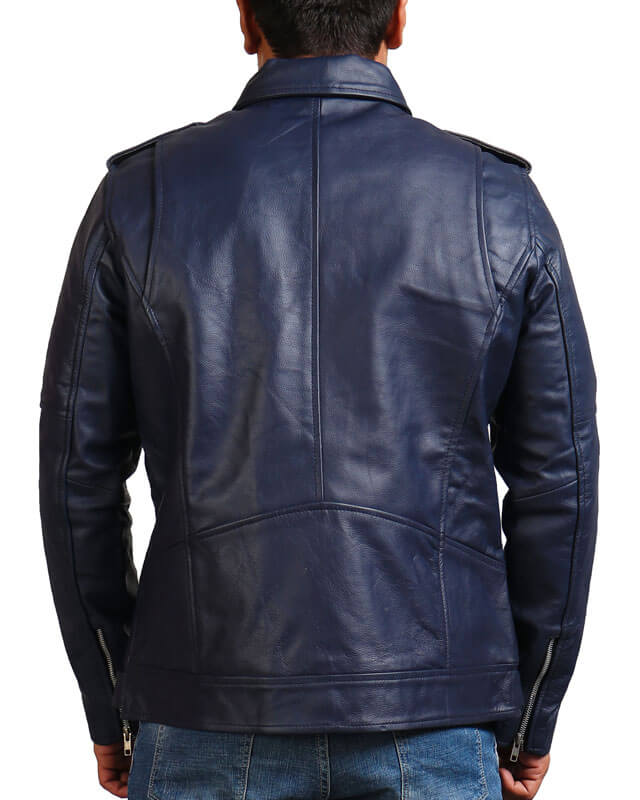 Double Zipper Blue Biker Jacket