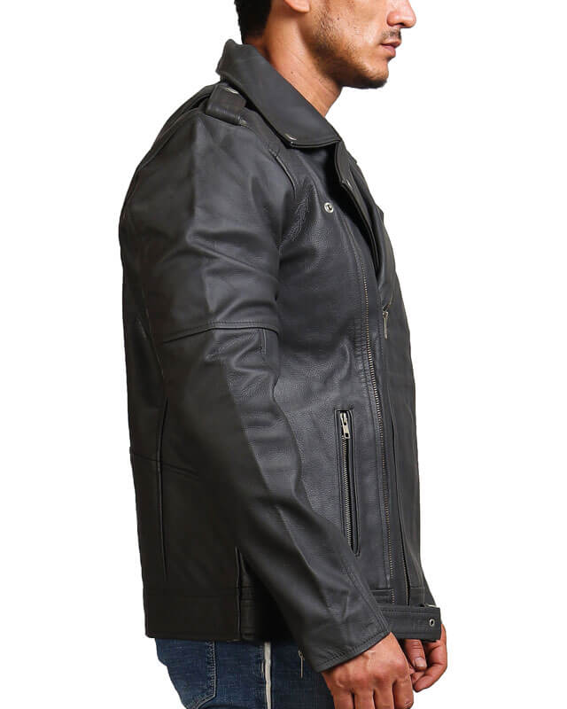 Double Zipper Gray Biker Leather Jacket