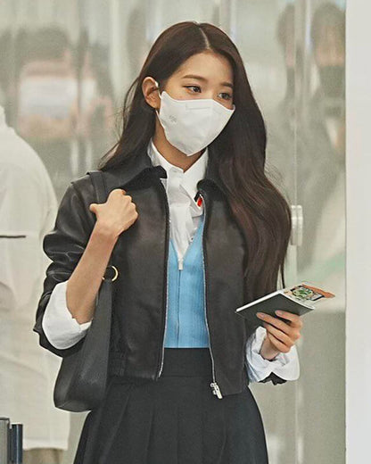 Jang Wonyoung Cropped Leather Jacket