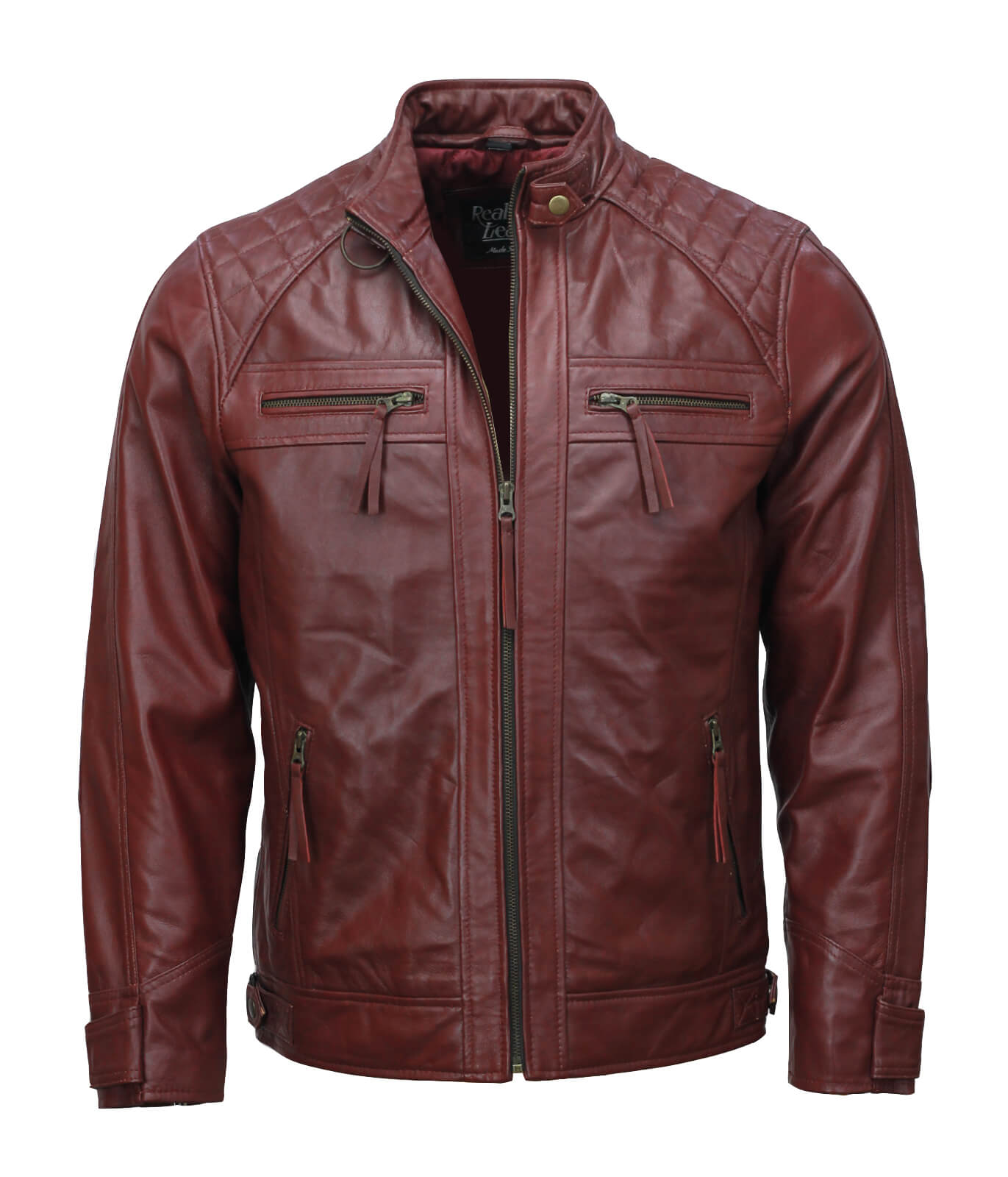 Maroon Leather Biker Jacket Men