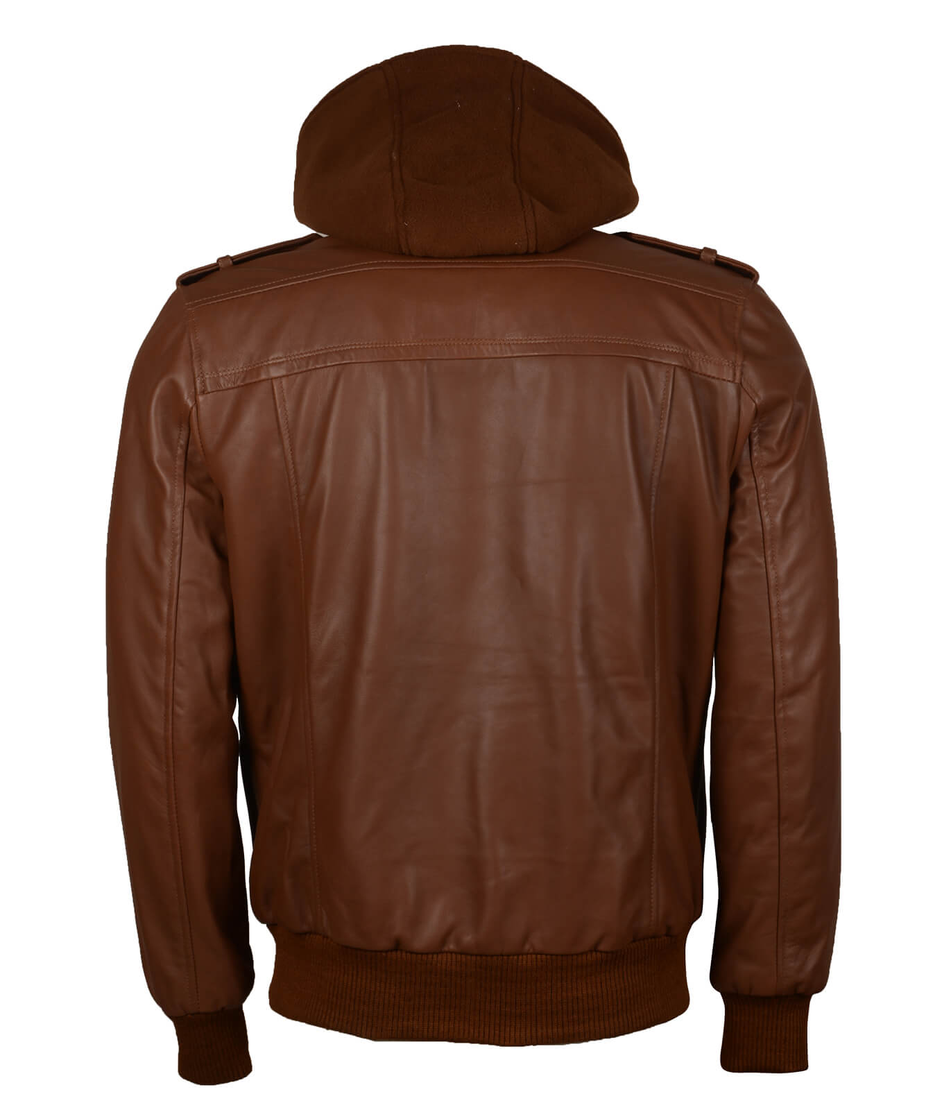 Men Brown Hood Bomber Leather Jacket