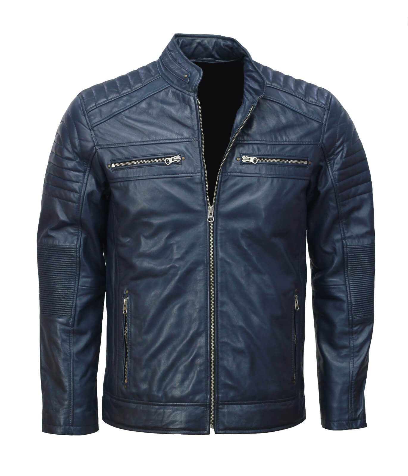 Metallic blue leather on sale jacket